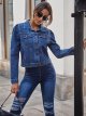 Women's Fall & Winter Single Breasted Denim Jacket Regular Solid Colored Going Out Blue