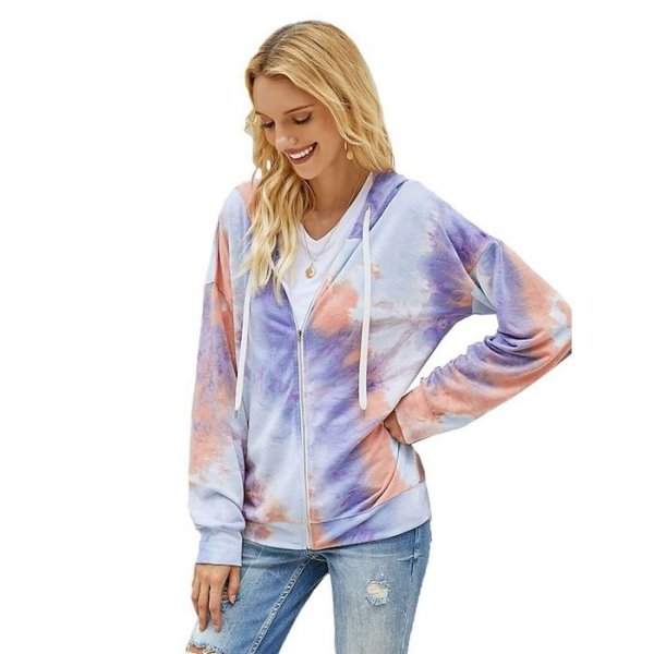 Women's Hoodie Full Zip Hoodie Tie Dye Zipper Print Daily Sports 3D Print Sportswear Streetwear Hoodies Sweatshirts  Purple Yell