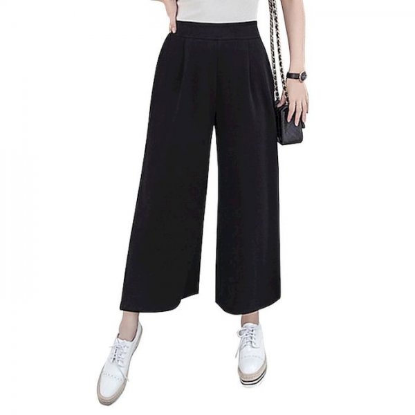 Women's Basic Fashion Comfort Casual Weekend Culottes Wide Leg Pants Plain Ankle-Length Pocket Blushing Pink Black