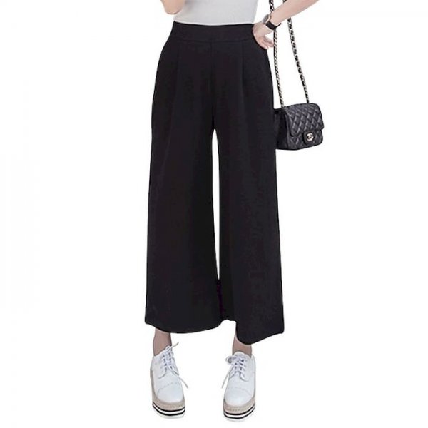 Women's Basic Fashion Comfort Casual Weekend Culottes Wide Leg Pants Plain Ankle-Length Pocket Blushing Pink Black