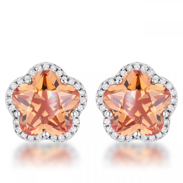 Floral Cut Champagne Stud Earrings