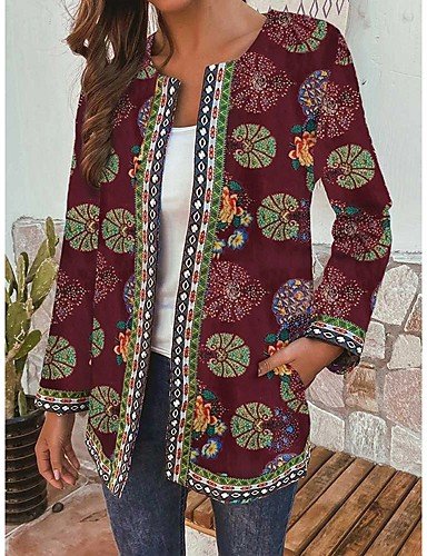 Women's Open Front Jacket Regular Plants Daily Basic Print Red / Holiday / Loose