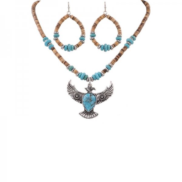 Eagle Stone Pendant Western Necklace Set