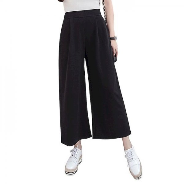 Women's Basic Fashion Comfort Casual Weekend Culottes Wide Leg Pants Plain Ankle-Length Pocket Blushing Pink Black