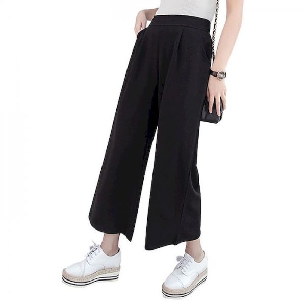 Women's Basic Fashion Comfort Casual Weekend Culottes Wide Leg Pants Plain Ankle-Length Pocket Blushing Pink Black