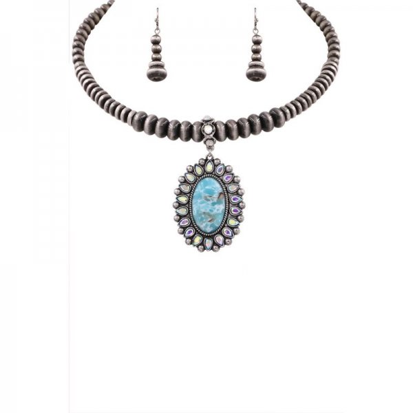 Oval Stone Rhinestone Western Necklace Set